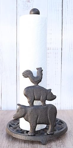 Miniatura 9 de Ebros Gift Soporte para toallas de papel de 13 pulgadas de alto, de hierro fundido, rústico, occidental, granja, granero, gallo, pollo, cerdo, vaca,