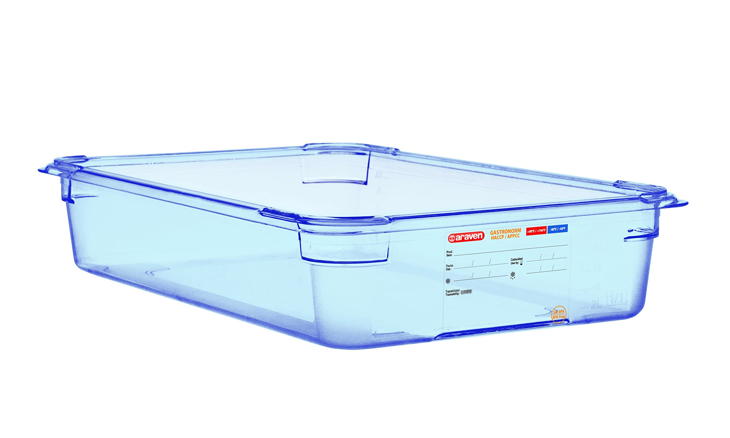 Araven ABS (BPA Free) Blue Container - GN 1/1 100mm | BPA-free construction ensures safe commercial food storage, featuring a durable build for busy professional kitchens.