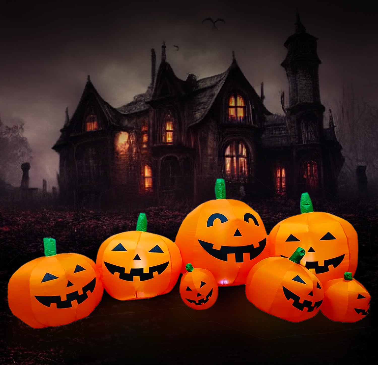 7.5FT Halloween Inflatables Decorations Pumpkin, Inflatables Outdoor Decorations Inflatable Pumpkin, Halloween Decorations Blow Ups Pumpkin for Yard,Party,Garden(7 Built-in LED Lights Set)