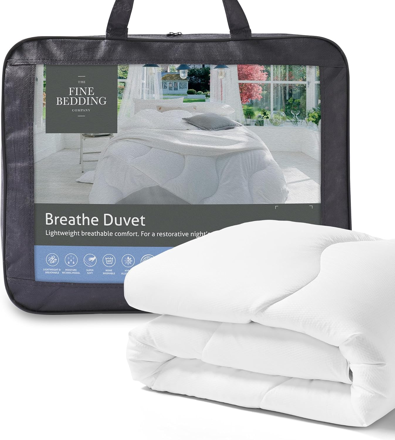 The Fine Bedding Company Breathe Double Duvet 10.5 Tog – Lightweight All Seasons Duvet w...