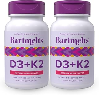 BariMelts Vitamin D3 & K2, 180 Tablets, Natural Apple Flavor | Fast-Dissolving Bariatric Vitamin for Women with D3 5000 IU & K2 as MK-7, Supports Bone Health & Arterial Health