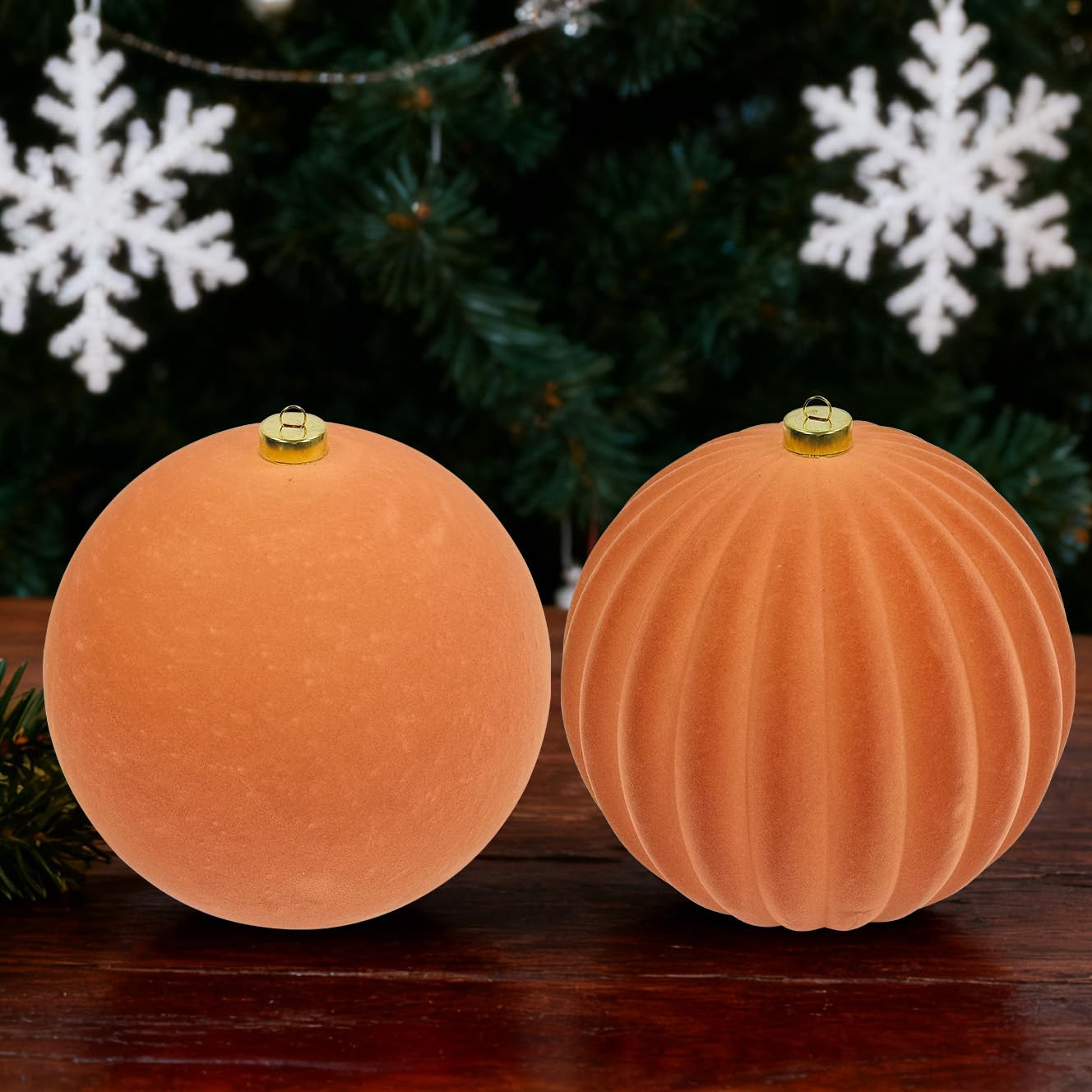 LANGXUN Lot de 2 boules de Noël en velours incassables à suspendre pour sapin de Noël, fête de mariage, décoration d'intérieur (or rose)