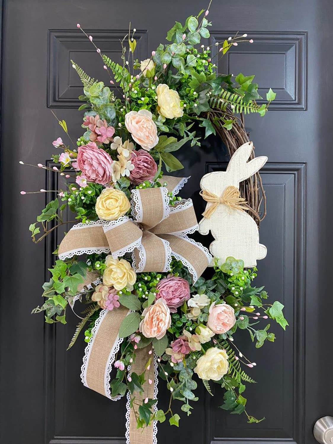Mofic Colorful Easter Wreath Decoration,45 Cm Easter Wreath For Front Door Spring Wreath With Bunny, Artificial Green Leaves & Flower Wreaths Easter Wreath Garland For Home Indoor Outdoor Easter Gift
