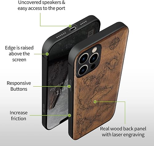 Miniatura 9 de Carveit Funda magnética de madera para iPhone 12 Pro madera natural y TPU suave negro a prueba de golpes, funda de madera única y elegante