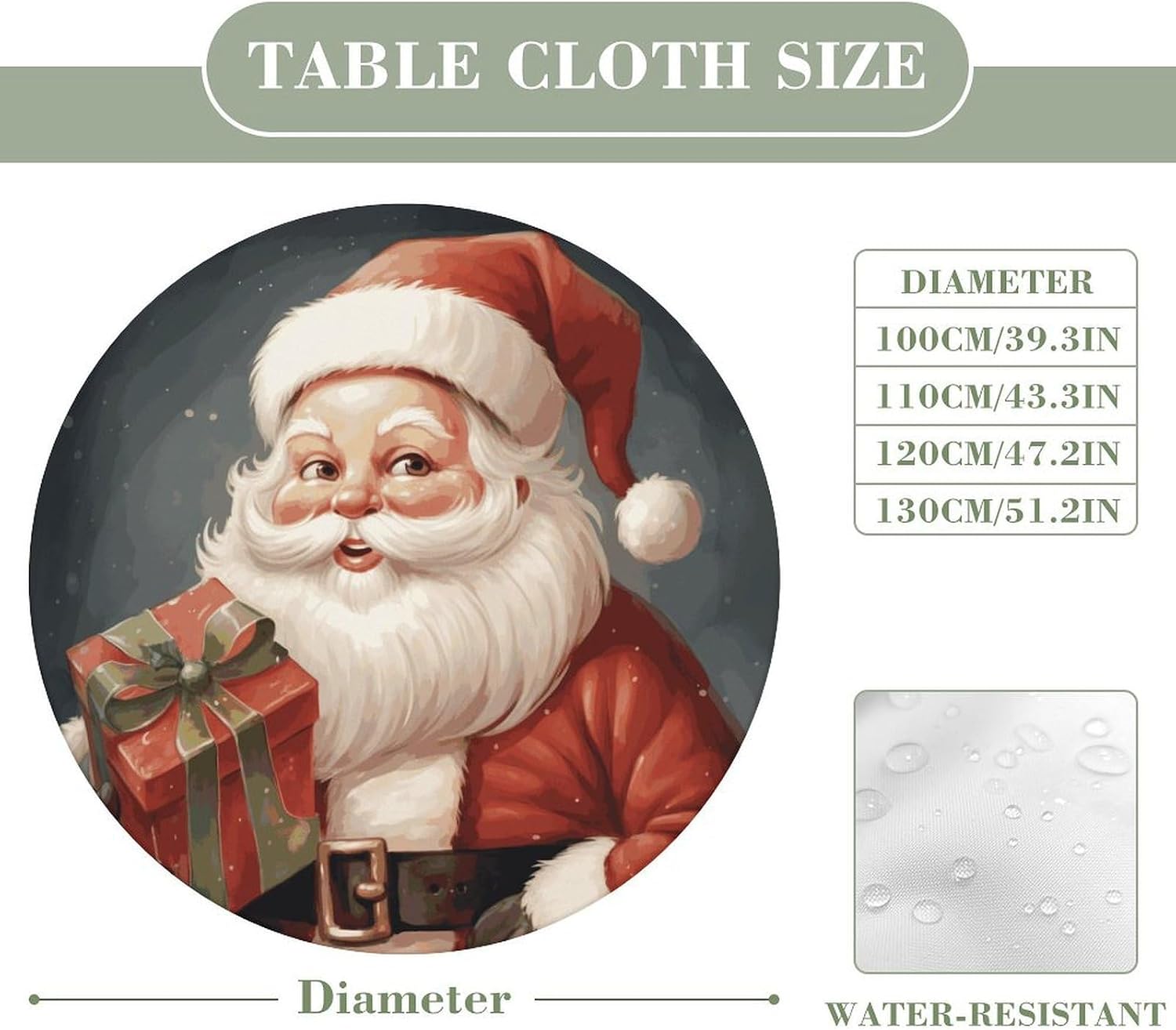 Santa Claus with Box Tablecloth Washable Elastic Round Table Cover Waterproof Reusable Table Cloth for Camping Picnic Party Decoration 130cm image 2