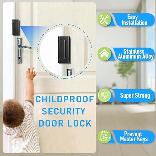 Miniatura 12 de Paquete de 3 cerraduras de refuerzo de puerta de seguridad para el hogar, a prueba de niños, cierre de seguridad para puerta interior, añade alta