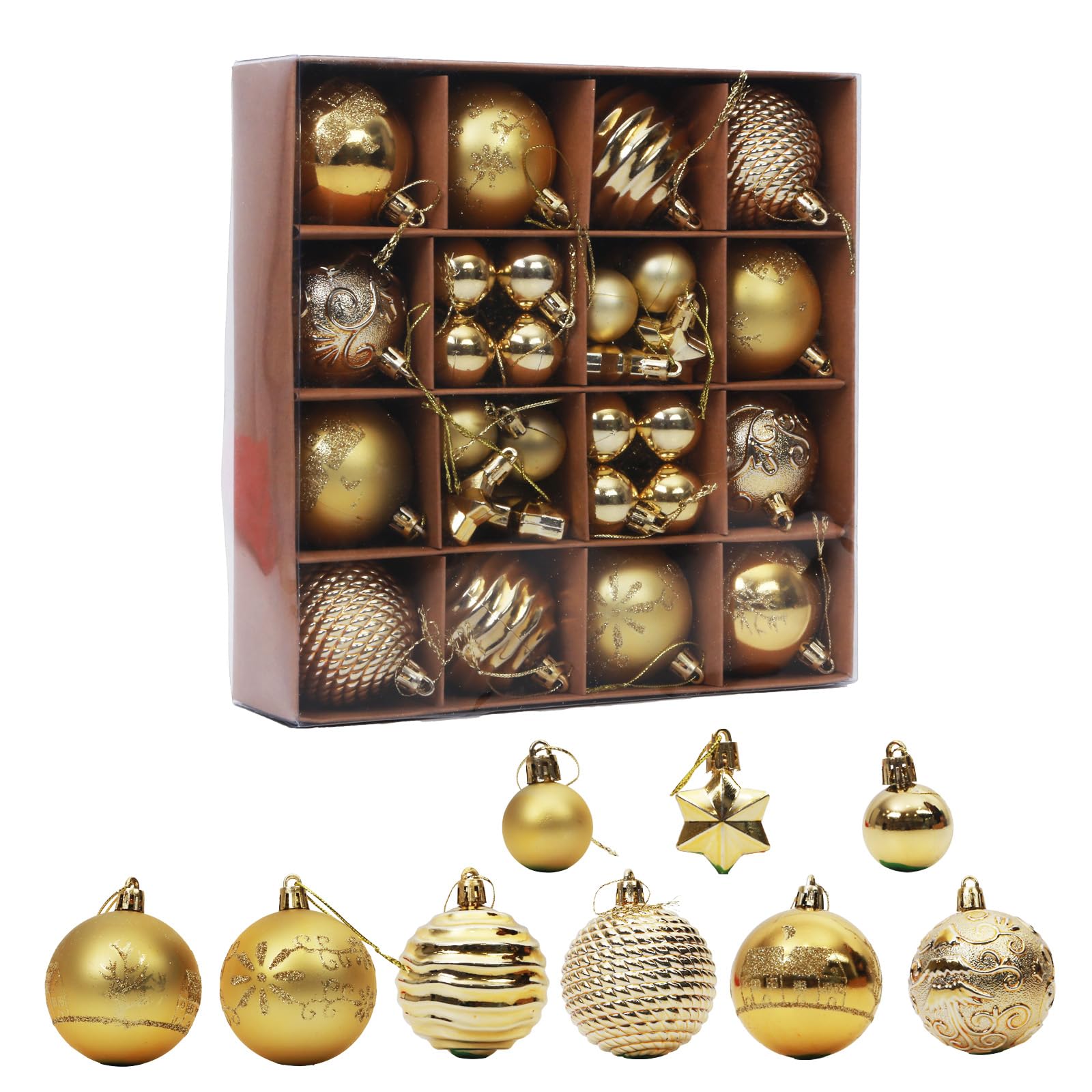 Christmas Balls Decoration, 6cm Multiple Styles Shatterproof Christmas Baubles Elegant Christmas Ornaments with Hanging Loop for Xmas Tree Home Decorations (Style-E)