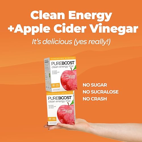 Miniatura 3 de Pureboost Superfoods Clean Energy Booster con vinagre de sidra de manzana. Mezcla de bebida energética refrescante con 1,000 mg de ACV con la madre.