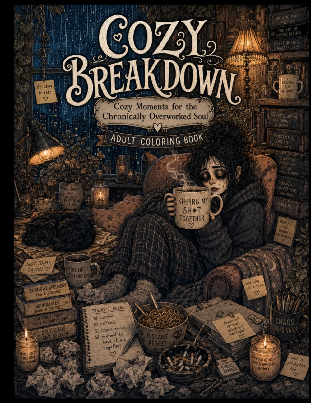 Cozy Breakdown: Cozy Moments for the Chronically Overworked Soul (Midnight Edition: Cozy & Dark Adult Coloring Books)
