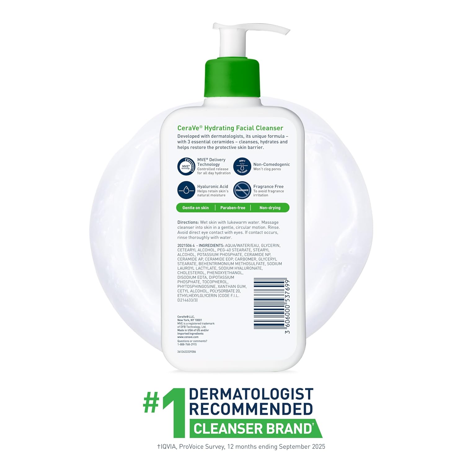 CeraVe Hydrating Facial Cleanser, Moisturizing Face Wash For Dry Skin, Hyaluronic Acid + Ceramides + Glycerin, Hydrating Cleanser For Normal To Dry Skin, National Eczema Association Certified - Image 7