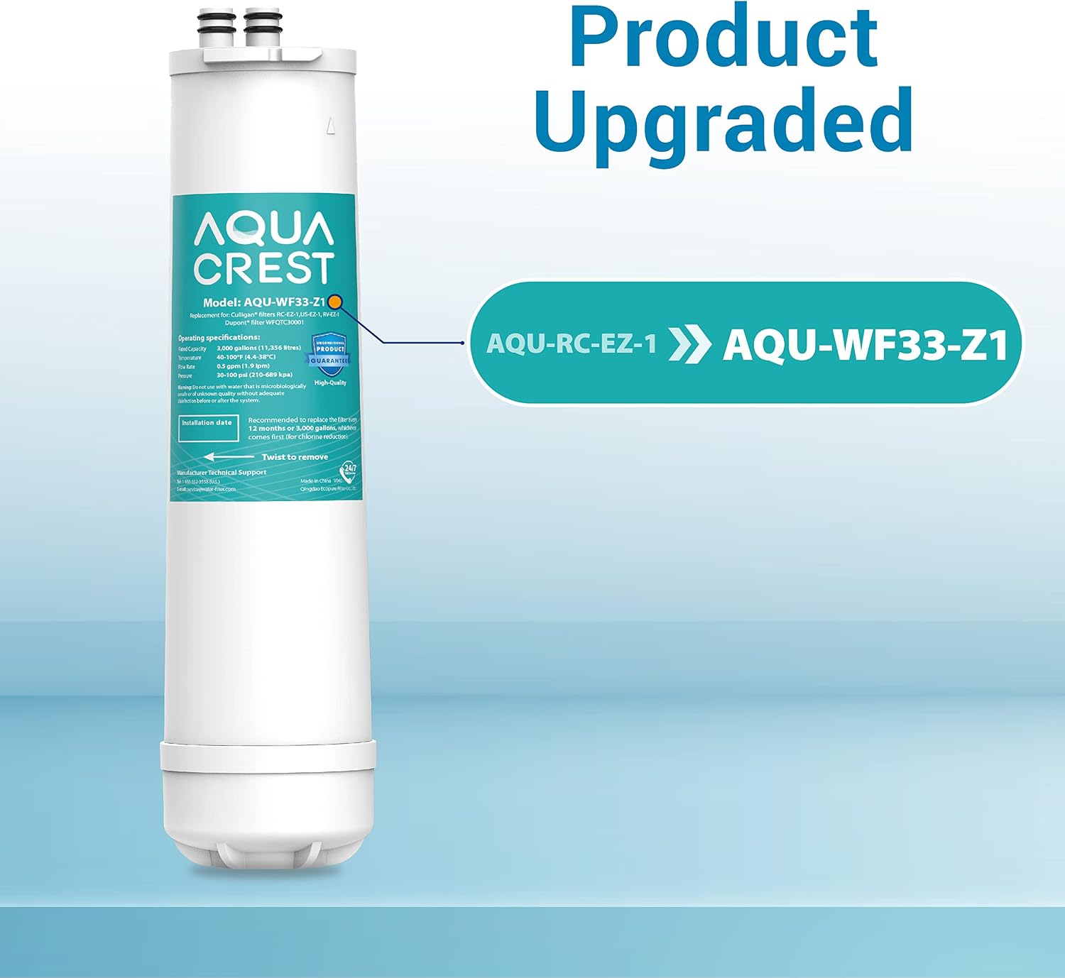 AQUA CREST RC 1 EZ-Change Basic Water Filtration Replacement, Replacement for Culligan IC-EZ-1, US-EZ-1, RV-EZ-1, Brita USF-201, USF-202, DuPont WFQTC30001, WFQTC70001, 3K Gallons (Pack of 2)