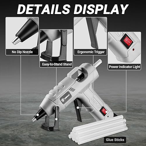 Miniatura 3 de Kit de mini pistola de pegamento caliente pistola de pegamento DEKOPRO de alta temperatura de 20 vatios con cable de 55 pulgadas, incluye 30 barras