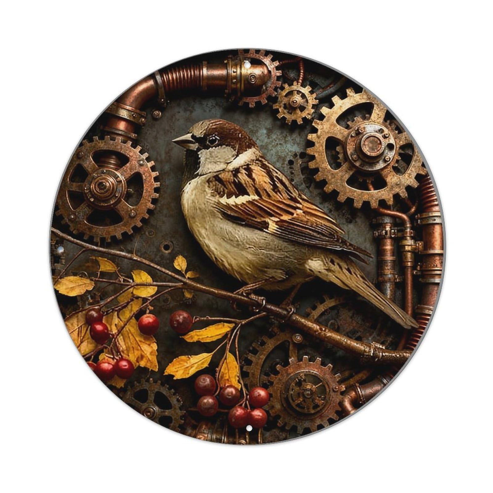 Steampunk Sparrow On Gears Tin Sign Metal Poster Vintage Metal Signs for Home Man Cave Bar Cafe Kitchen laundry room Wall Decorations 8x8 inches