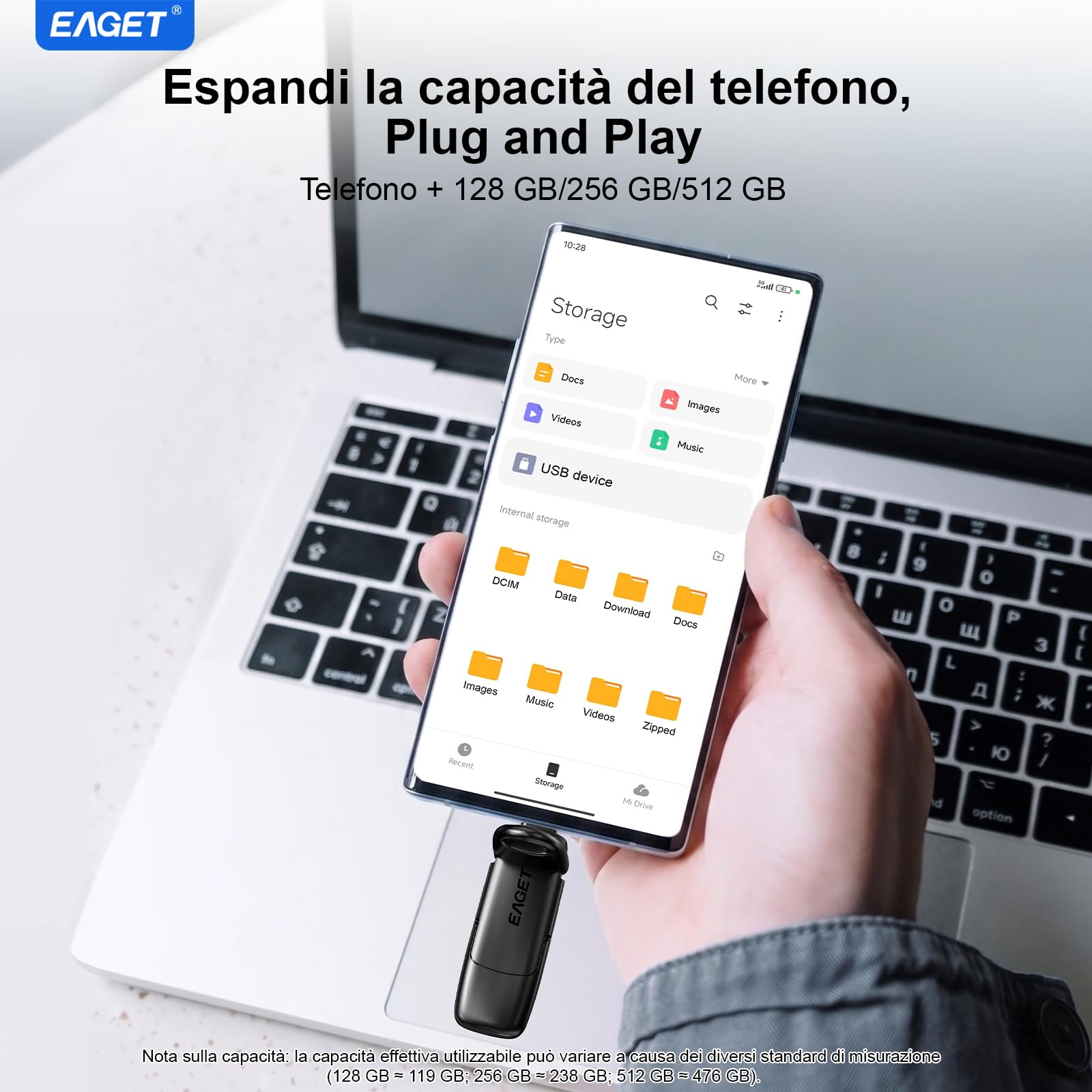 Eaget Chiavetta USB C da 256GB, Dual Drive Type-C e USB-A, flash drive a stato solido, fino a 400 MB/s ad alta velocità, design in metallo, SSD esterno portatile per iPhone 15/16/17, Android, laptop