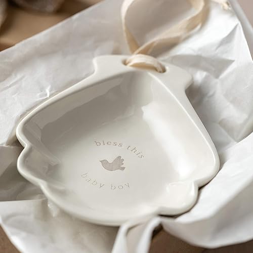 Miniatura 4 de Bless This Baby Boy - Cuenco decorativo de cerámica de 5 x 4 pulgadas, color blanco brillante