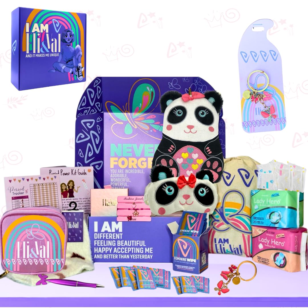 First Period Kit Gift for Girls 9-12 - Period Starter Kit for Tweens 10-12 - School Emergency Essentials for Teens & Preteens, Period Bags for Teen Girls (Panda)