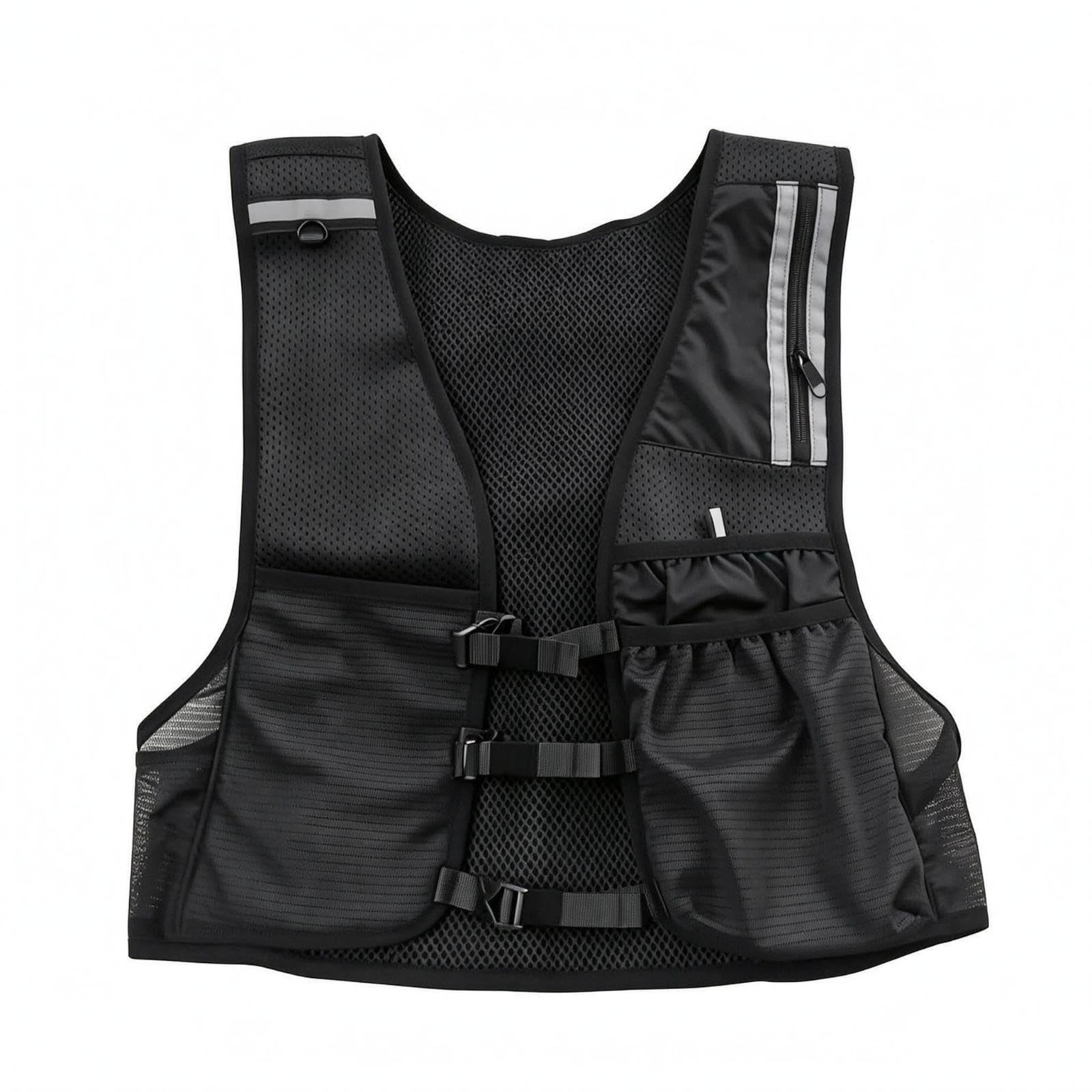 sleeveless mesh vest pack lightweight running vest backpack adjustable straps body-hugging running harness for hiking, bicycling black