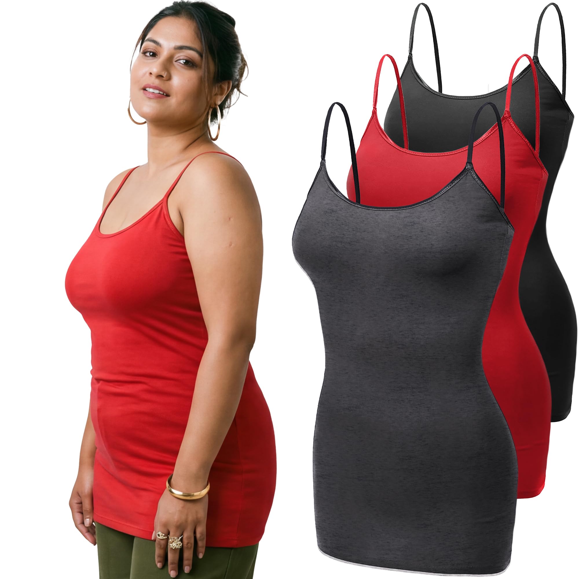 Emmalise Women's Basic Casual Long Camisole Adjustable Strap Cami Layering Top
