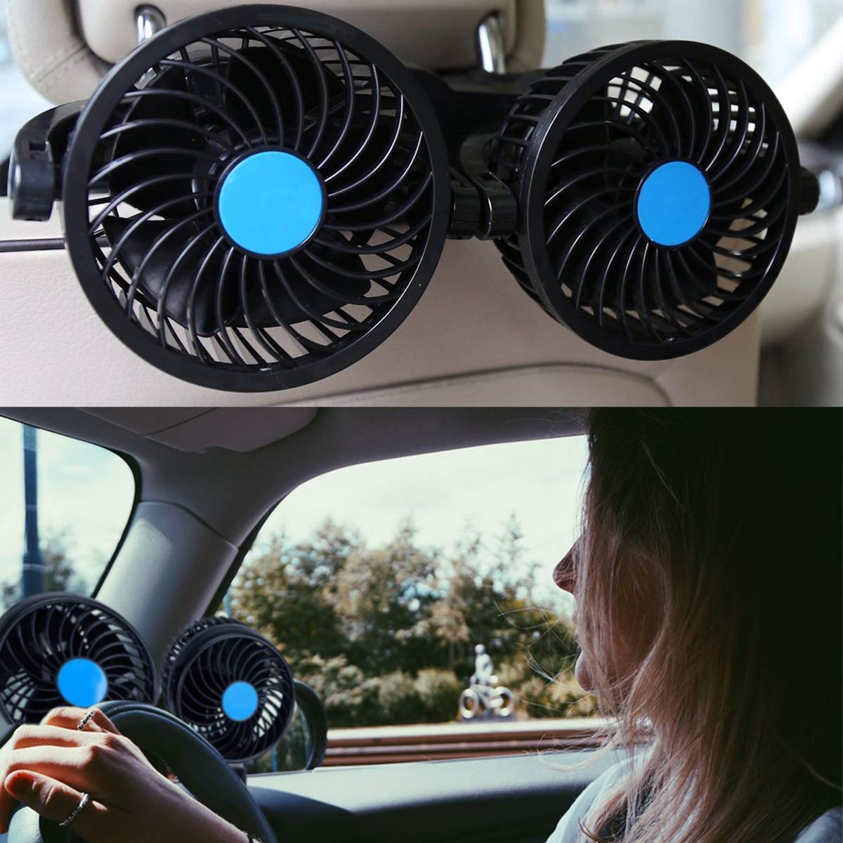VaygWay 12v Car Cooling Fan – 1 Pack 360 Degree Rotatable Car Fan – Electric 2 Speed Dual Head – Cigarette Lighter Travel Camping Fan – Universal Car Truck RV SUV G (1)