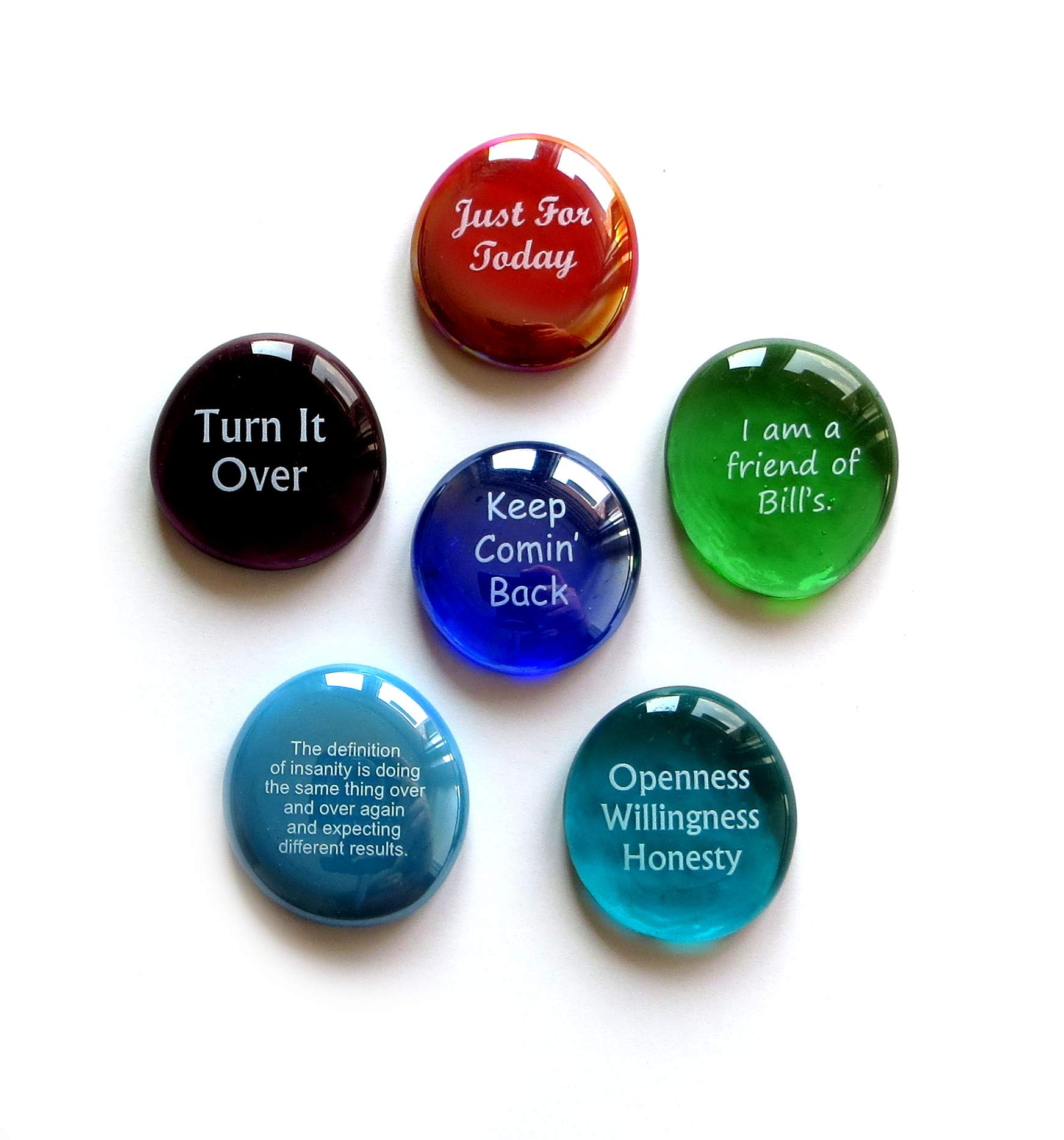 Lifeforce Glass Recovery Stones, 6 Daily Reminders for Encouragement in Sobriety on Glass Stones. Perfect for 12 Step Set III.