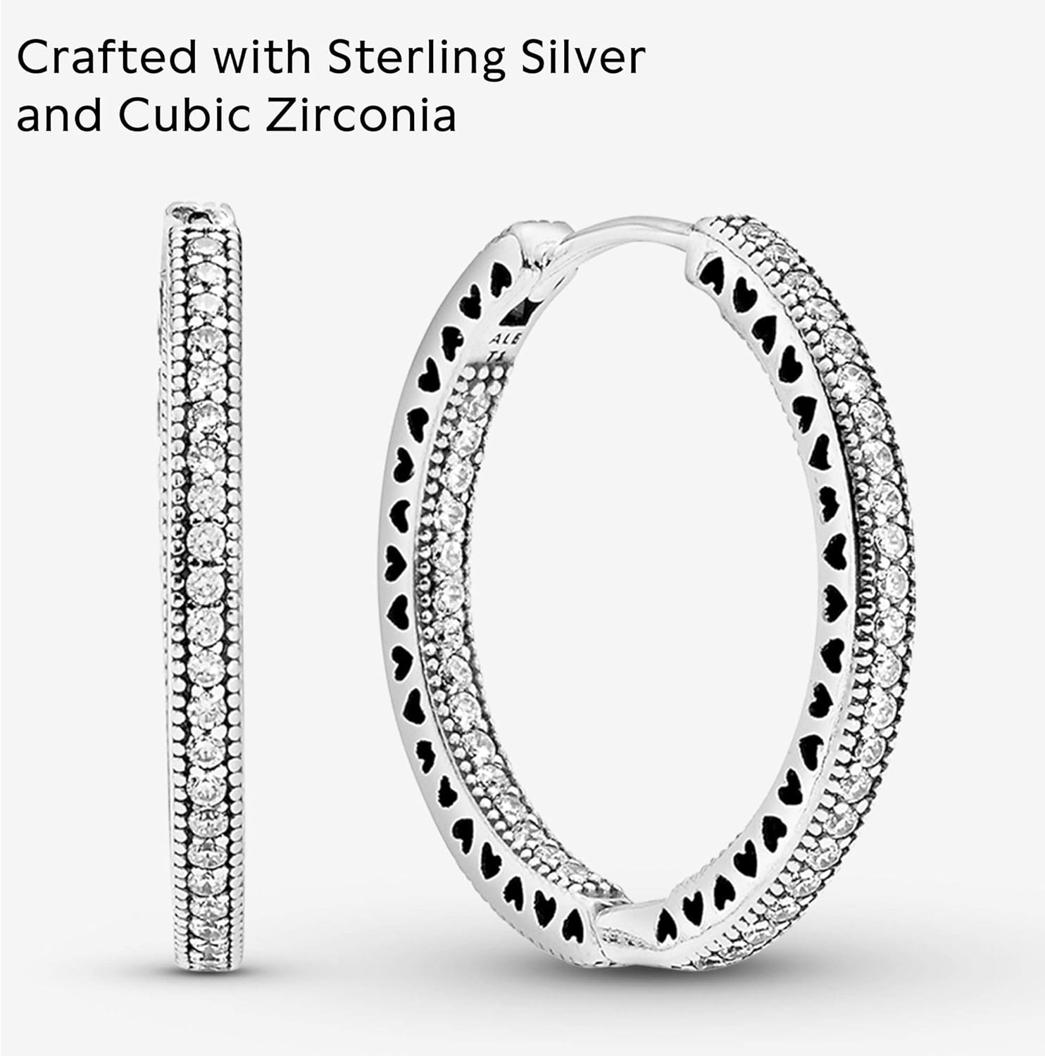 PANDORA Sparkle & Hearts Hoop Earrings - Elegant Earrings for Women - Gift for Her - Sterling Silver & Cubic Zirconia - With Gift Box
