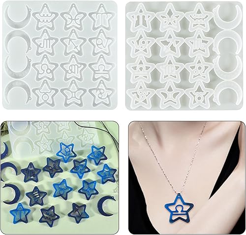 Miniatura 7 de Attuslla Moldes de resina de constelación de silicona para joyas, moldes de silicona colgantes con ganchos para las orejas, anillos de salto, cuerda