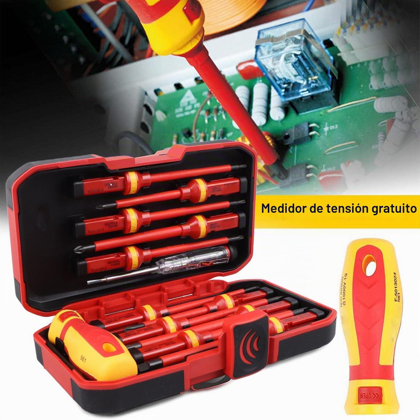 Juego de Destornilladores Aislados, Juego de Destornilladores de Electricista Aislados Profesionales de 1000V, Destornillador Torx Pozidriv Ranurado Phillips Magnético de 13 Piezas