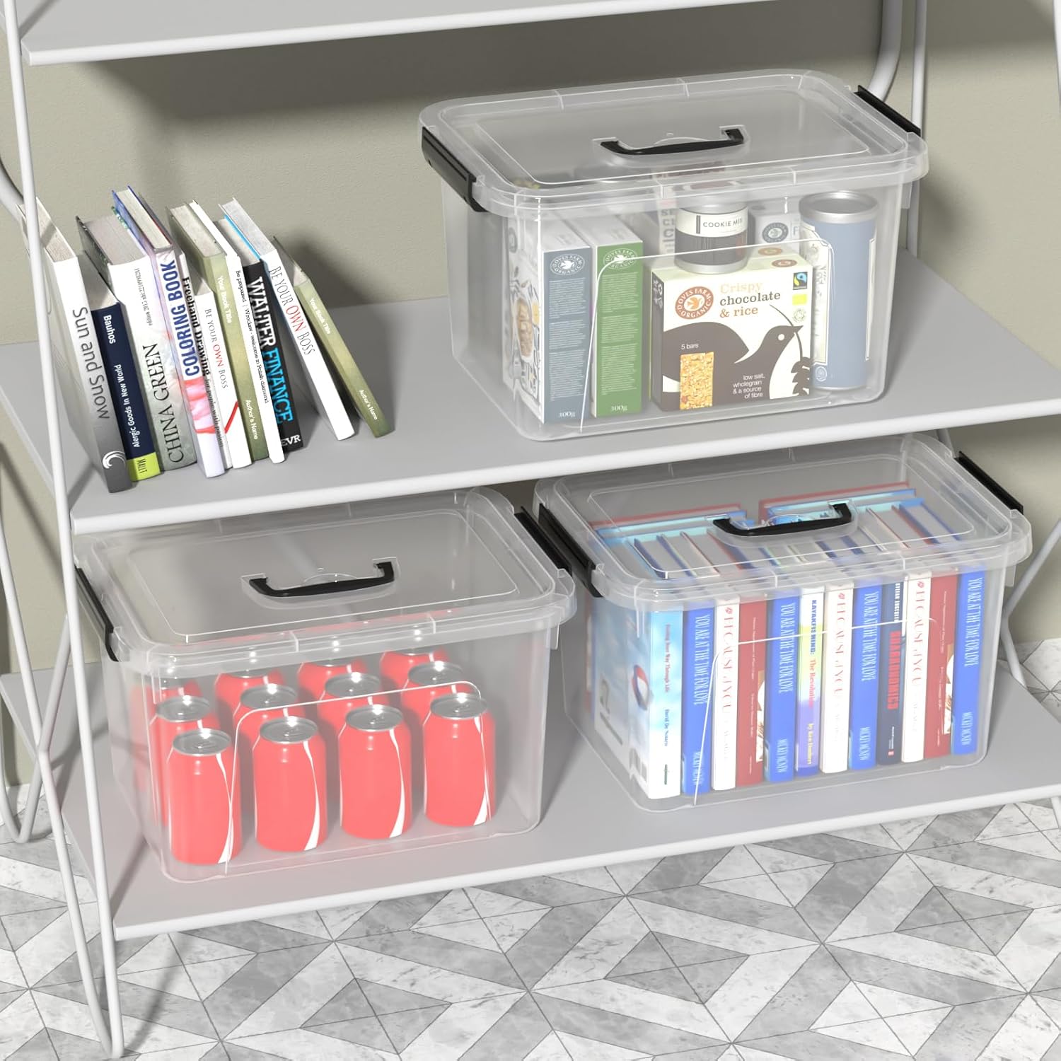 17.5 L Plastic Storage Bin with Handle, 4-Pack Clear Latching Storage Boxes