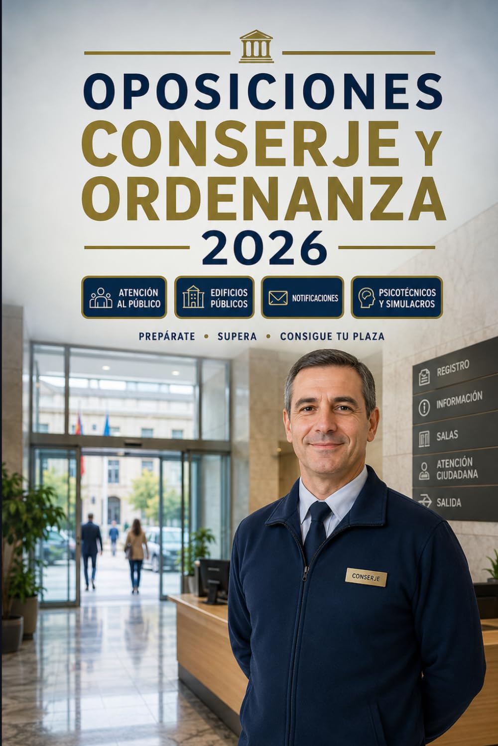 Oposiciones Conserje y Ordenanza 2026: Atención al público, edificios públicos, notificaciones, tareas básicas, psicotécnicos, test y simulacros