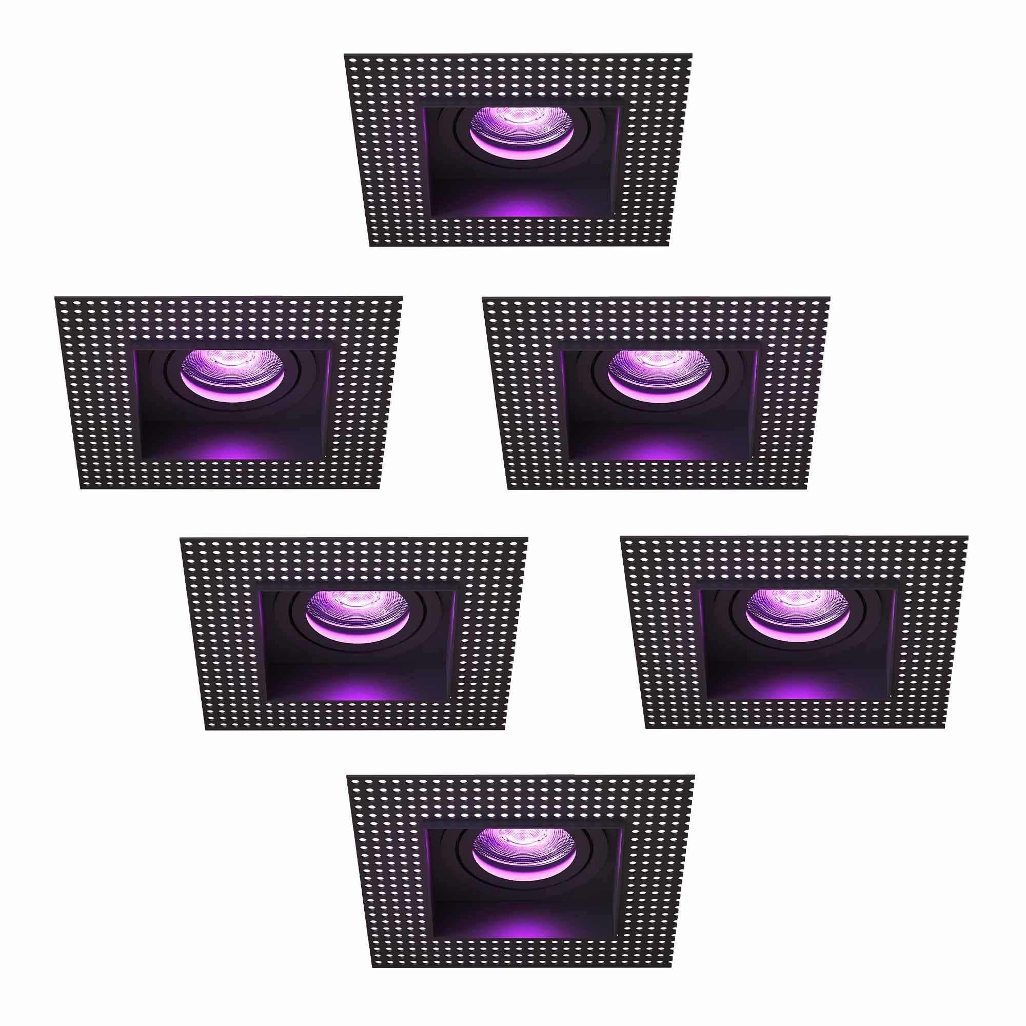 Ledvion 6er Set LED Einbaustrahler Schwarz 4.9W RGB CCT dimmbar smart | Einbaumass 130x130mm; Fuer trockene Innenraeume wie Wohnzimmer Kueche und Flur