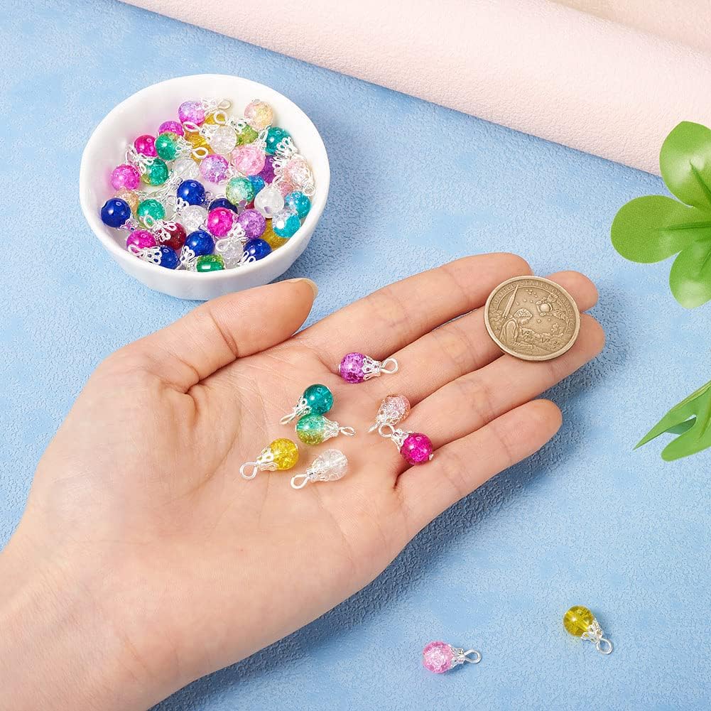 KISSITTY 120pcs Crackle Glass Crystal Dangle Charms for Jewelry Making 12 Color Teardrop Crystal Pendants Assorted Color Dangles for Summer DIY Necklaces Earrings Crafts Making Decorations