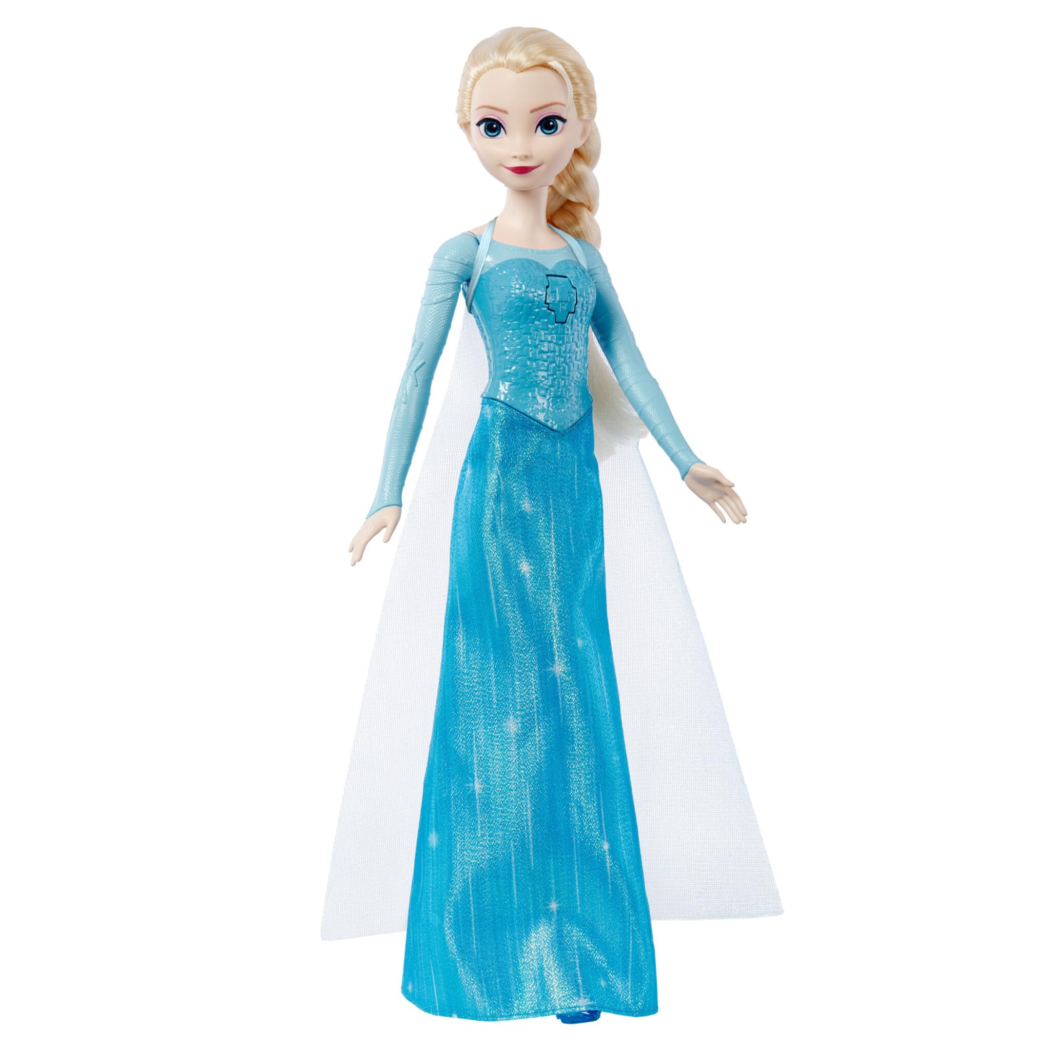 Mattel Juguetes de Disney Frozen Elsa cantarina, muñeca de moda, canta “Let It Go” en 4 idiomas: Inglés, Francés, Portugués, Español; inspirada en la película “Frozen” de Disney, JDX48