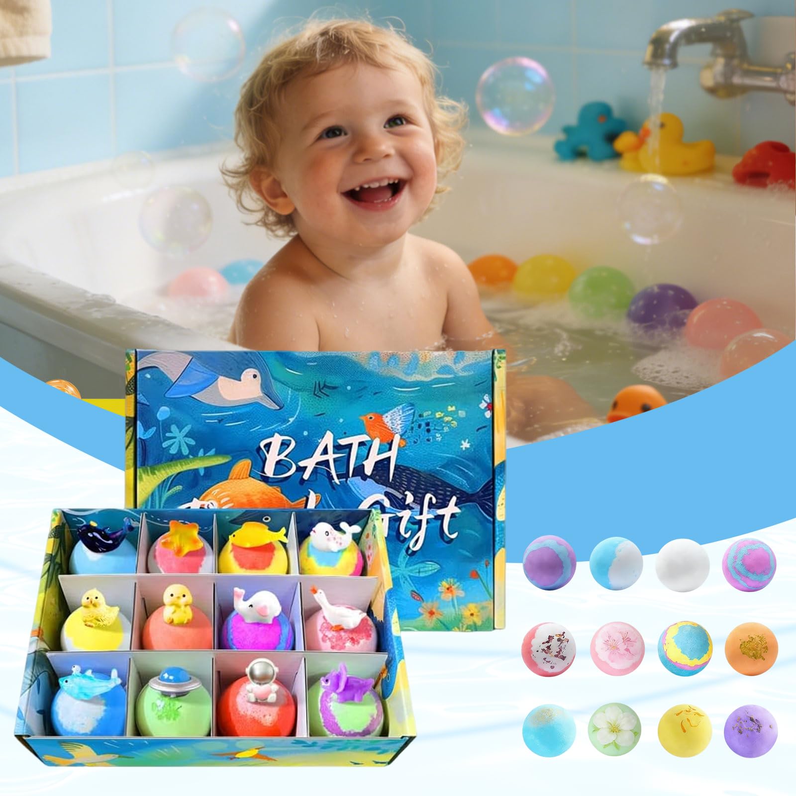 Set Regalo di 12 Bombe per il Bagno WMFASBAG, Colorate e Organiche con Sorpresa Interna, Giochi di Bolle Frizzanti Sicuri per Bambini, Regalo Educativo Dolcemente Sicuro per Pasqua Ragazzi