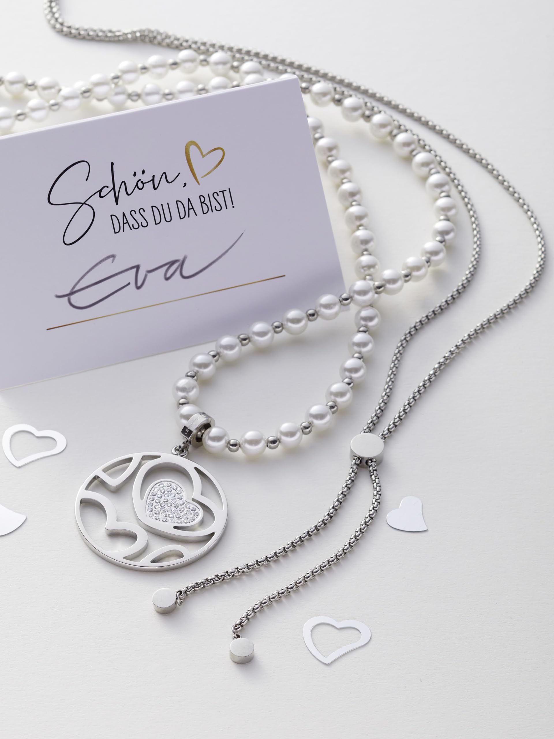 JEWELS BY LEONARDO Anhänger Clip & Mix Meyla • Ketten-Anhänger aus silberfarbenem Edelstahl • Charm aus Herzen mit klaren Zirkonia-Steinchen • Clip M (4,8 mm Ø) • Schmuck Geschenk für Frauen • 023257