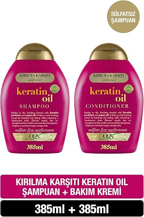 ogx keratin oil anti breakage sulfate free 385 ml shampoo + 385 ml conditioner set of 2