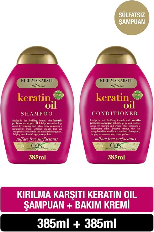 ogx keratin oil anti breakage sulfate free 385 ml shampoo + 385 ml conditioner set of 2