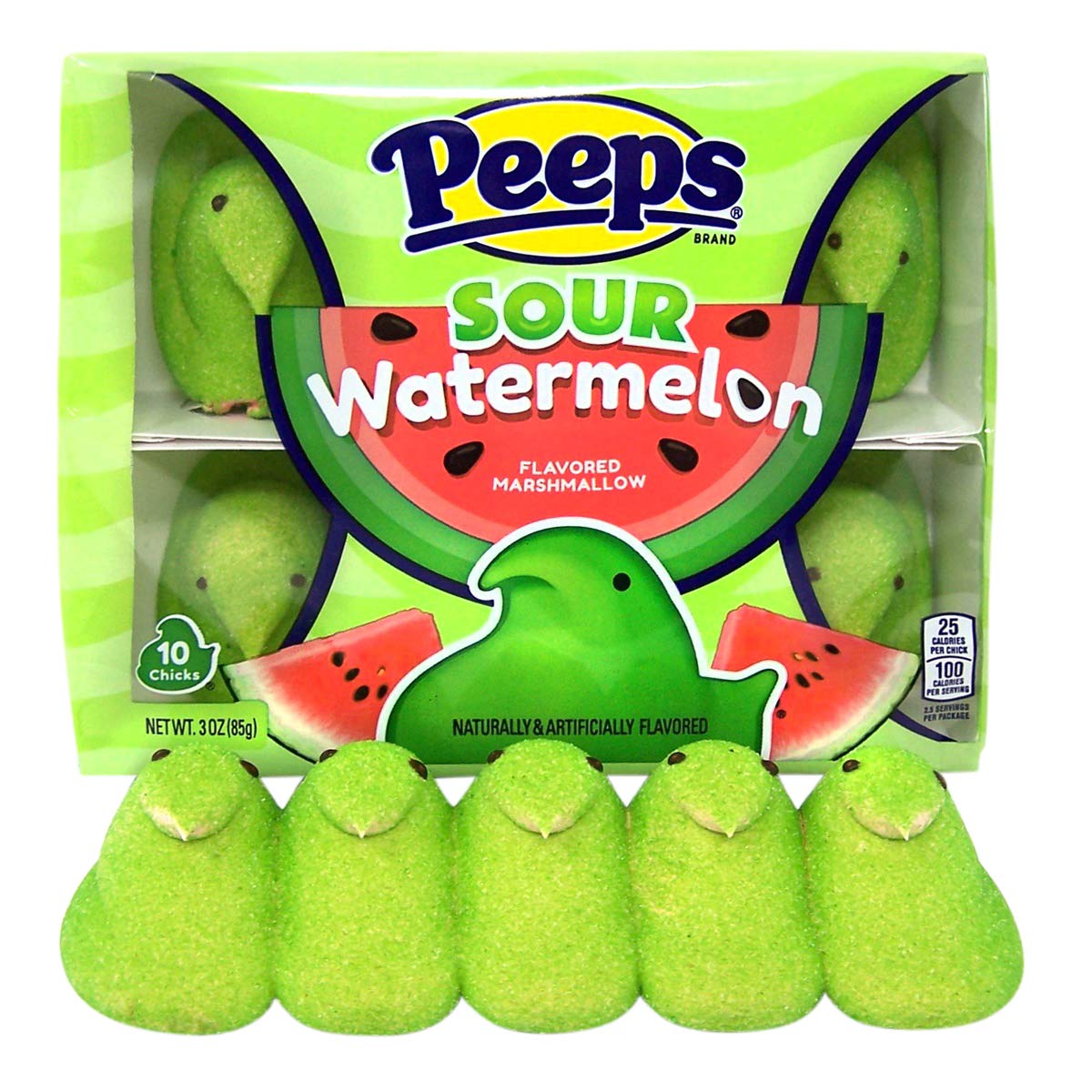 Sour Watermelon Peeps Marshmallow Candy Chicks Easter Basket Stuffers, 4 Packs of 10