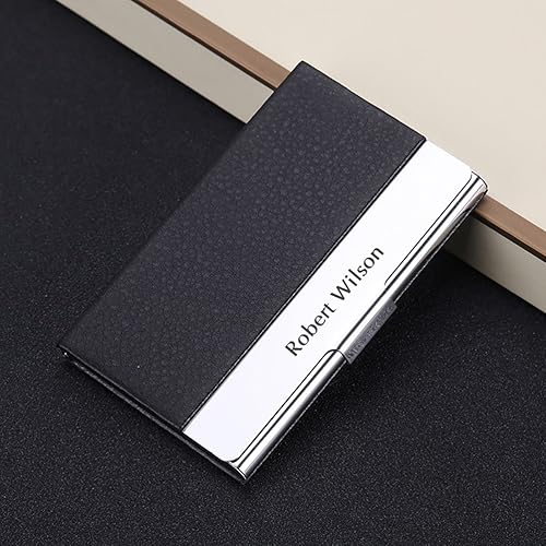 Miniatura 2 de Personalizado piel tarjeta de negocios Caso Titular de la tarjeta de crédito de acero inoxidable grabado gratuito)