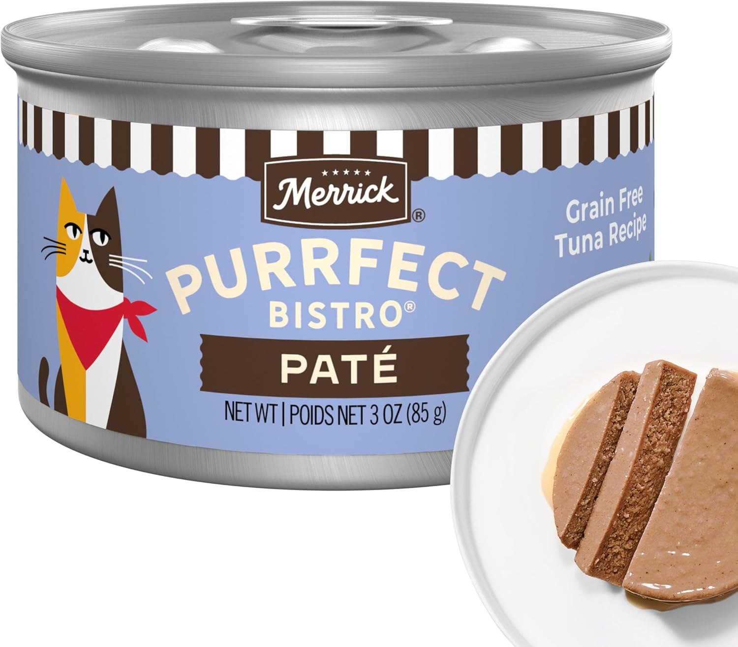 Merrick Purrfect Bistro Grain Free Premium Soft Canned Pate Adult Wet Cat Food, High Protein Tuna Recipe - (Pack of 24) 3 oz. Cans