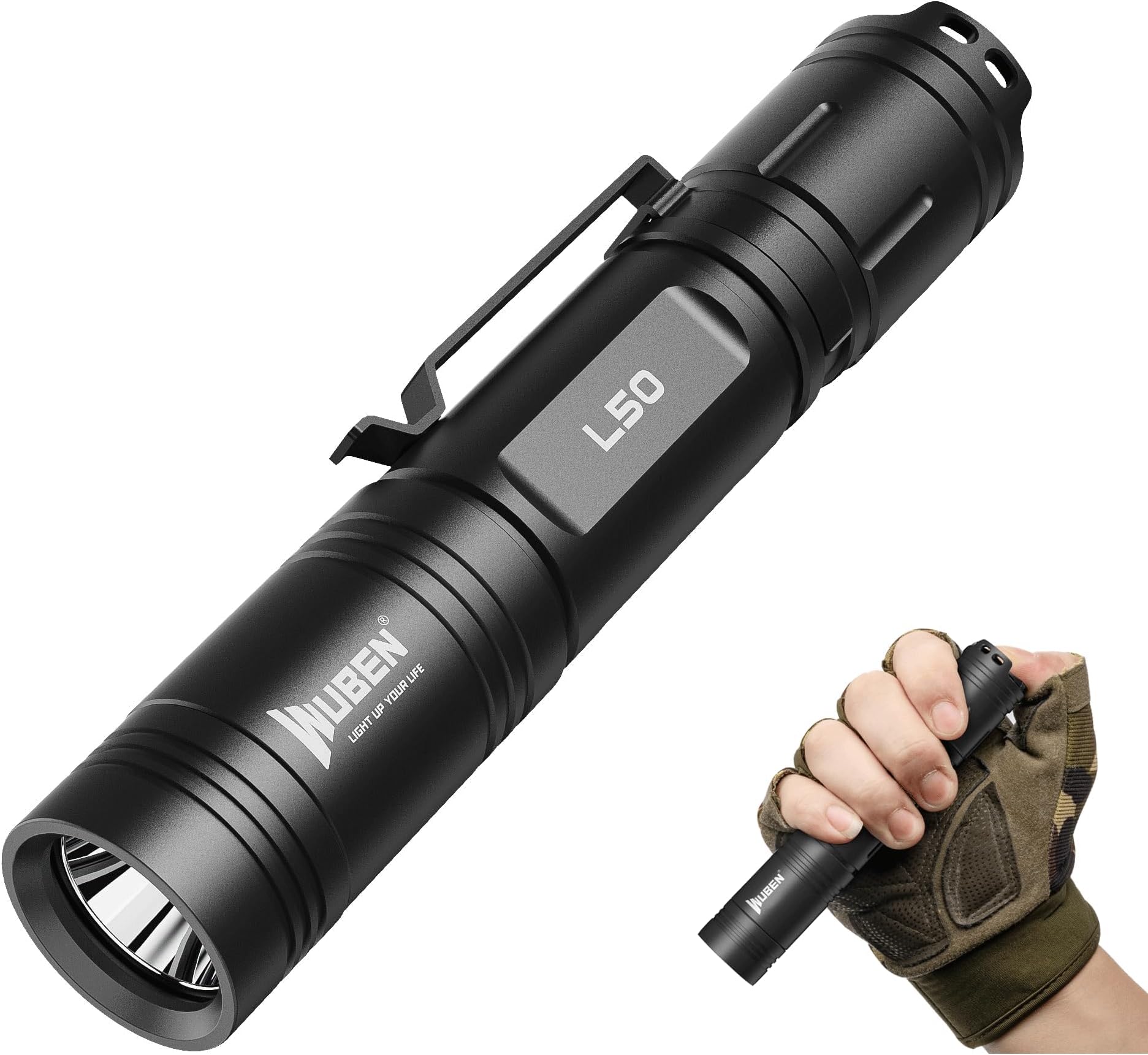 Flashlight Rechargeable WUBEN L50 LED Torch Light, 1200 High Lumen, Tactical Flashlight IP68 Waterproof with 5 Modes Super Bright, EDC Handheld for Home Camping Emergencies, Tool Gifts, Hiking