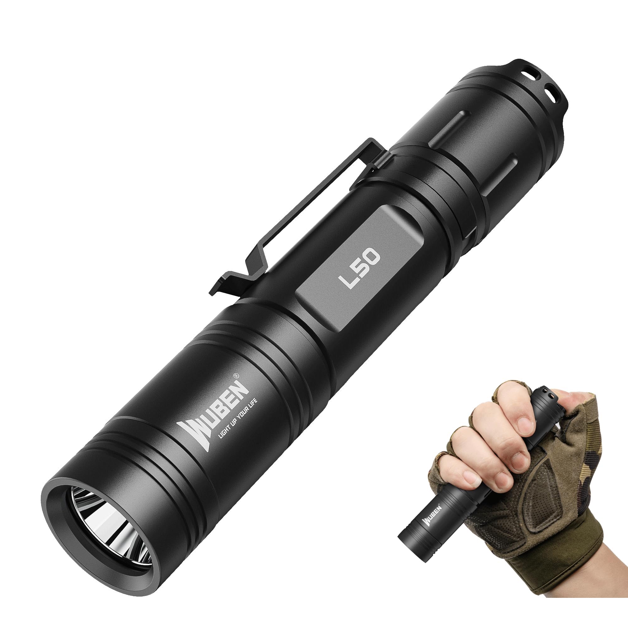 Flashlight Rechargeable WUBEN L50 LED Torch Light, 1200 High Lumen, Tactical Flashlight IP68 Waterproof with 5 Mode, EDC Handheld Flashlight for Home Camping Emergencies, Tool Gifts, Hiking