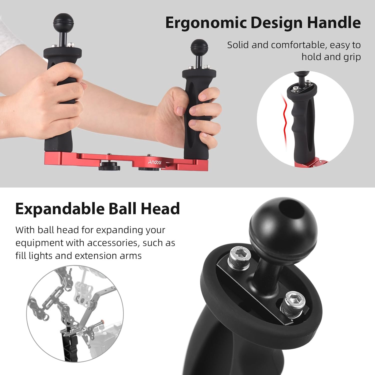 Andoer Dual Handle Camera Diving Rig Handheld Underwater Tray Stabilizer Adjustable Camera Diving Housing Bracket Replacement for GoPro Canon Sony Nikon DSLR Camera with Shutter Release Lever