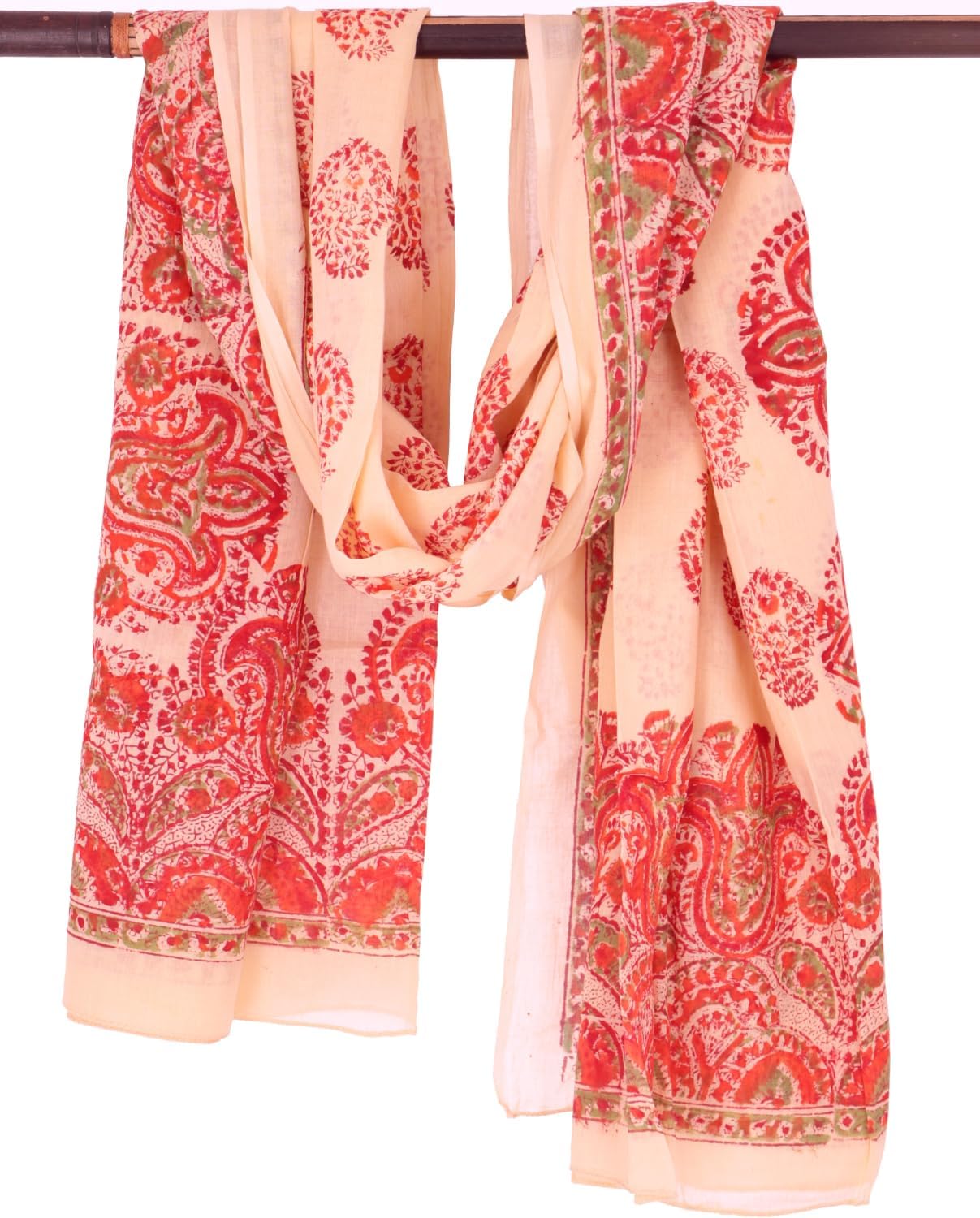Paréo Léger GURU SHOP - Sarong En Coton Imprimé à La Main - 190x120 Cm - Bordure Tissée - Taille Unique Homme/femme