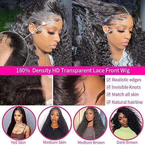 Miniatura 5 de Pelucas de cabello humano ondulado con encaje frontal de 13 x 4, pelucas de cabello humano húmedo y ondulado, sin pegamento, prearrancadas con