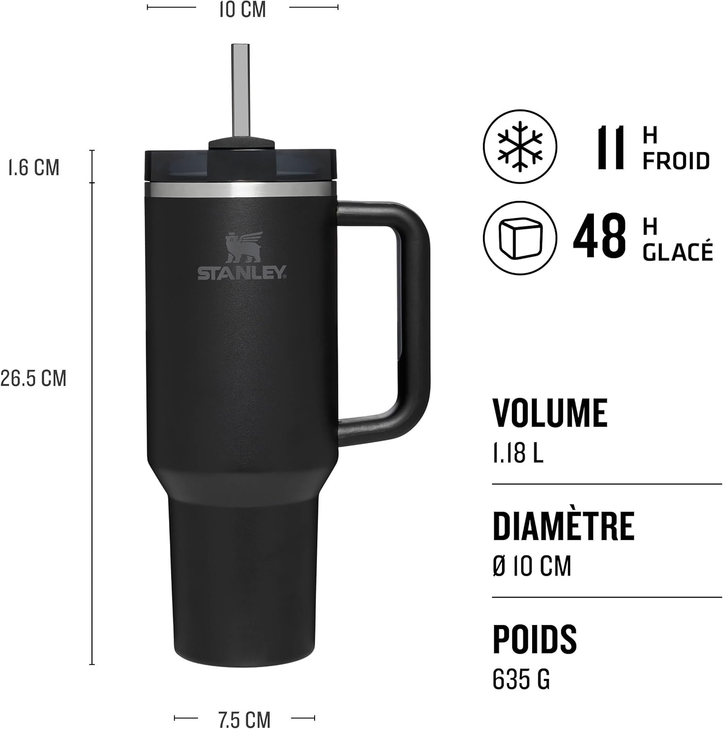 Test complet du STANLEY Quencher H2.0 FlowState Mug Isotherme avec Paille 1.2L - Froid Pendant 11 Heures - Glacé Pendant 48 Heures - Thermos Lavable au Lave-Vaisselle - Gourde Inox Sans BPA - Black Tonal - Vue détaillée du couvercle et de la paille — vue 3