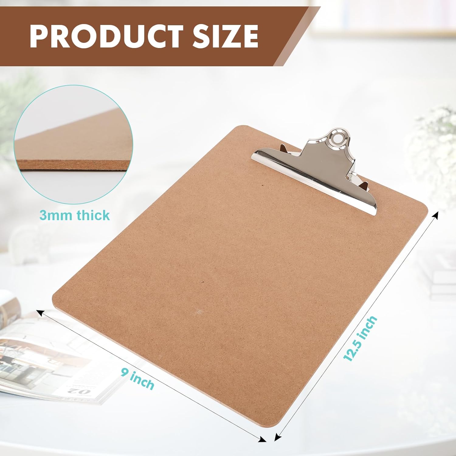 Wood Clipboard Set of 3, Letter Size 8.5 x 11 Clip Board with Heavy Duty Butterfly Clip, 9 x 12.5 in, Suitable for Classroom, Students, Kid, Office Supply & School Supply