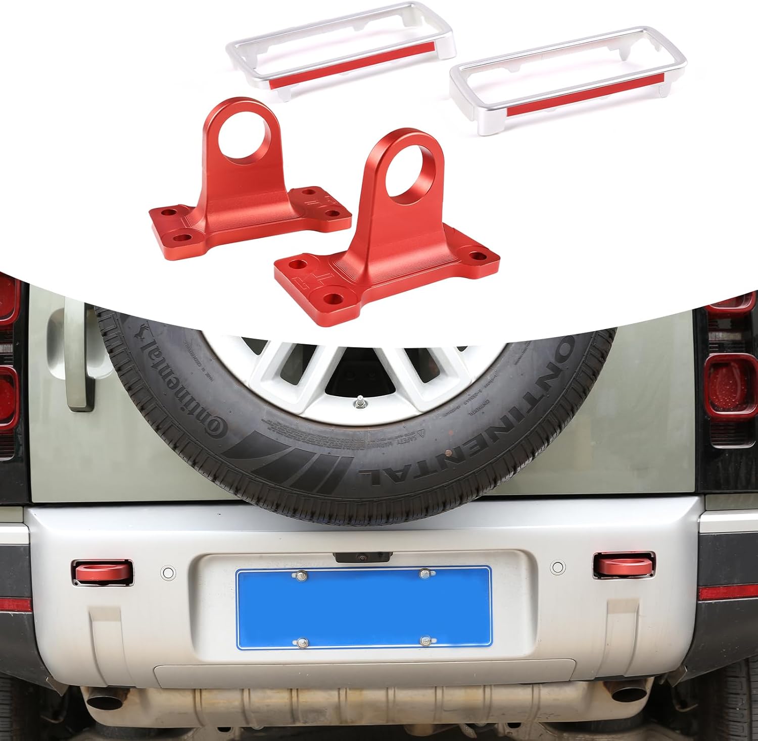 Aluminum Alloy Rear Bumper Trailer Hitch Tow Hook Compatible with Land Rover Defender 90 110 130 2020-2025 Car Rear Bumper Hook Hole Decorative Frame,Auto Heavy Duty Towing Accessories (Red+Silver)