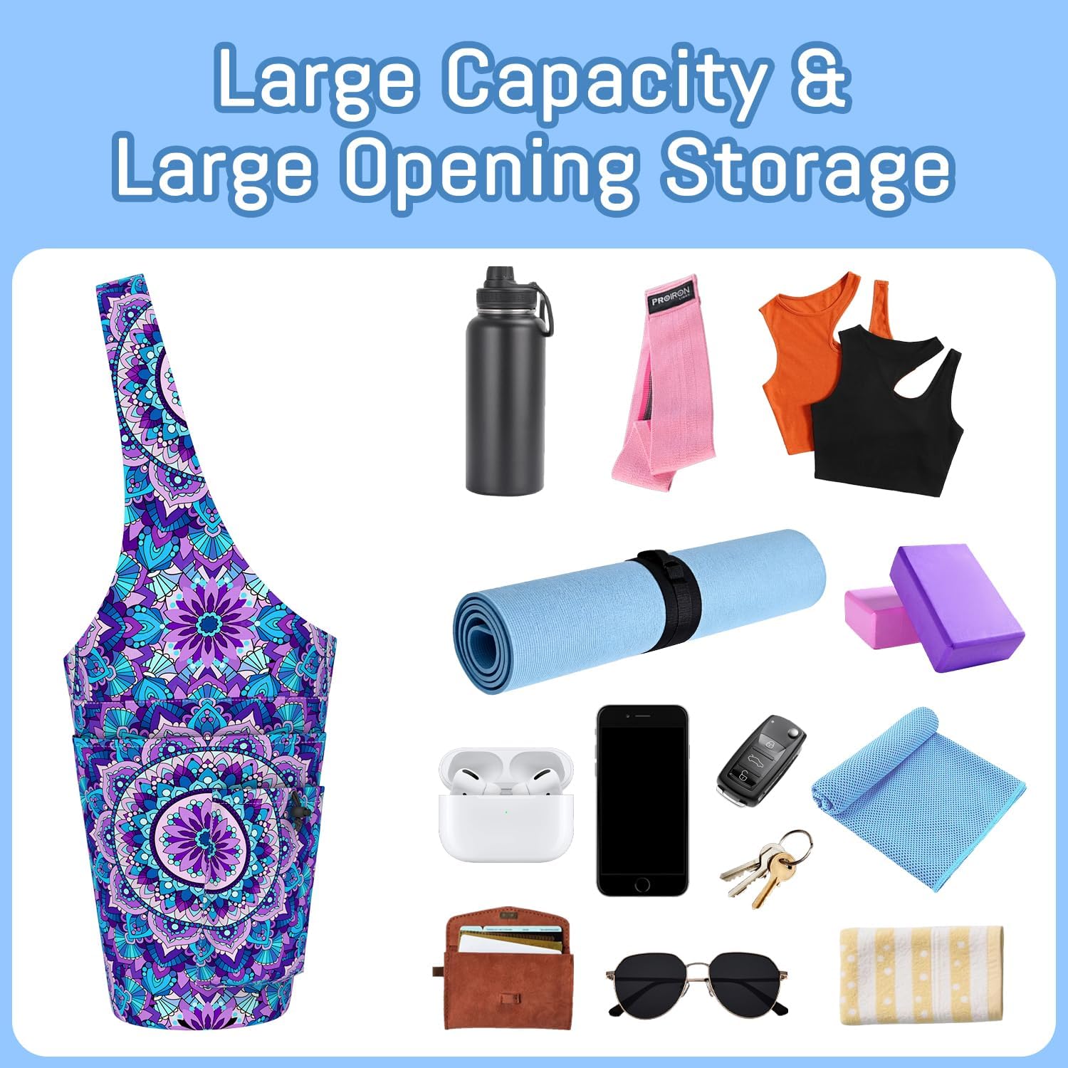 Mandala Yoga Mat Bag with Large Waterproof Zipper Pocket and Drawstring Pocket Long Tote Yoga Mat Carrier Holder Bags Fit Most Size Mats