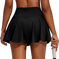 PINSPARK Women's Pleated Tennis Skirt with Shorts & Pockets - High Waisted Golf Skort for Pickleball, Tennis, Workout