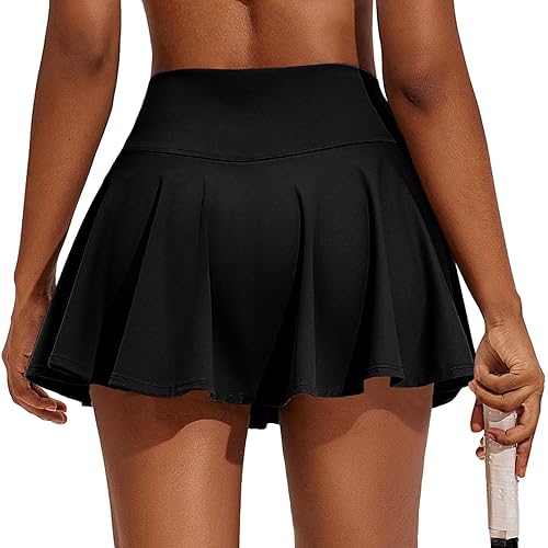 PINSPARK Womens Tennis Skirt Pleated Athletic Skirts with Pockets Shorts High Waisted Golf Skort for Workout Pickleball - X-Large - Black